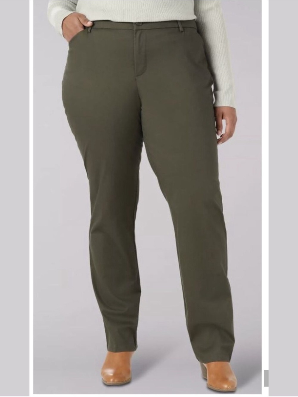 Lee Plus Wrinkle Free Pants 28W Medium Olive Relaxed Straight Leg NWT